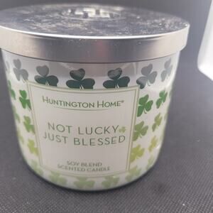 Huntington Home Not Lucky Just Blessed Candle 14oz Coastal Sea Spray Clover Deco